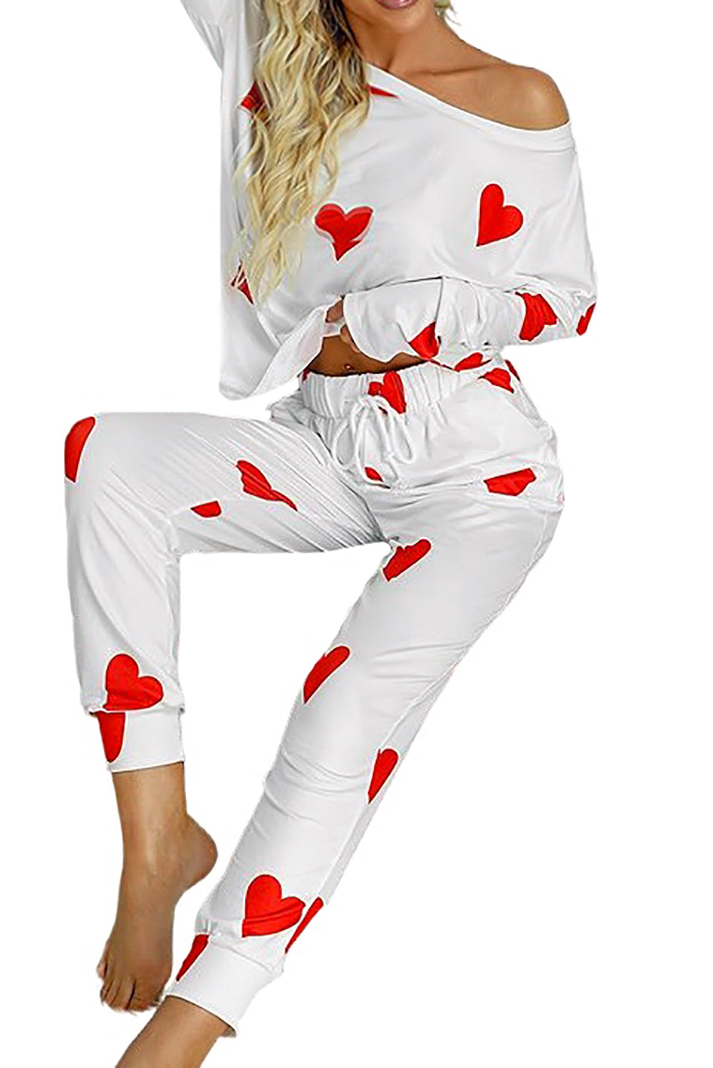 Valentine's Day Love Heart Print Long Sleeves Two-piece Loungewear