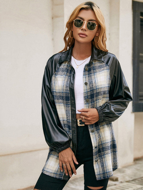 Ivy Lane Plaid Button Down Raglan Sleeve Jacket