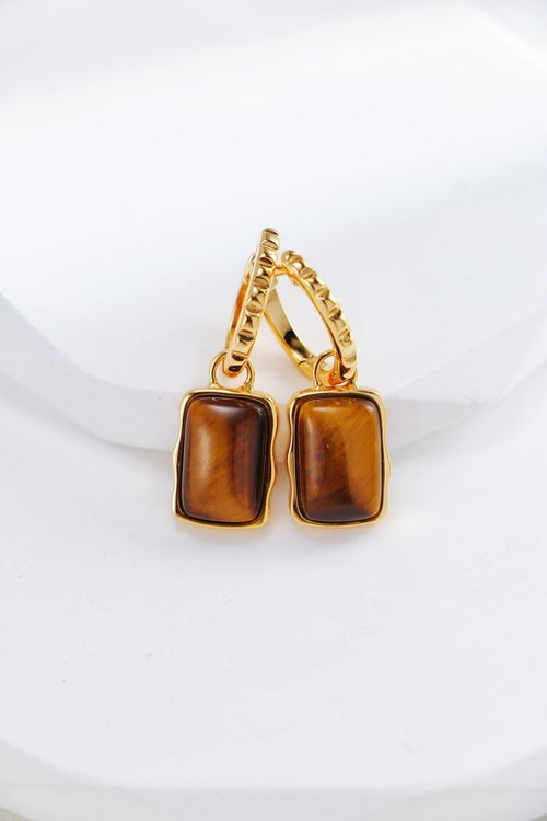 Rectangle Shape Tiger Eye Long Earrings