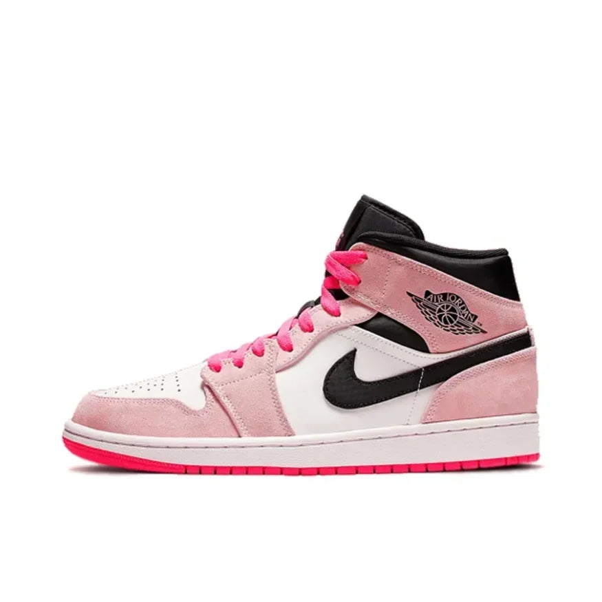 Nike Pink Air Jordan 1 MID Classic Trend Basketball Shoes Comfortable and wear-resistant casual sneakers Men and women's models