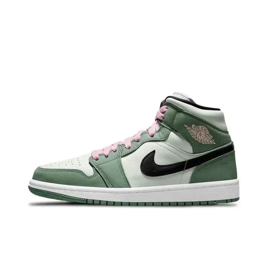 Nike Pink Air Jordan 1 MID Classic Trend Basketball Shoes Comfortable and wear-resistant casual sneakers Men and women's models