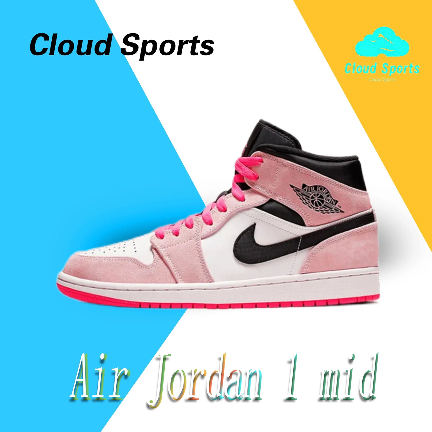 Nike Pink Air Jordan 1 MID Classic Trend Basketball Shoes Comfortable and wear-resistant casual sneakers Men and women's models