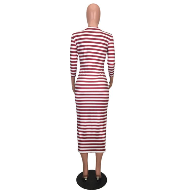 Sexy striped midi bodycon dress Women autumn winter female