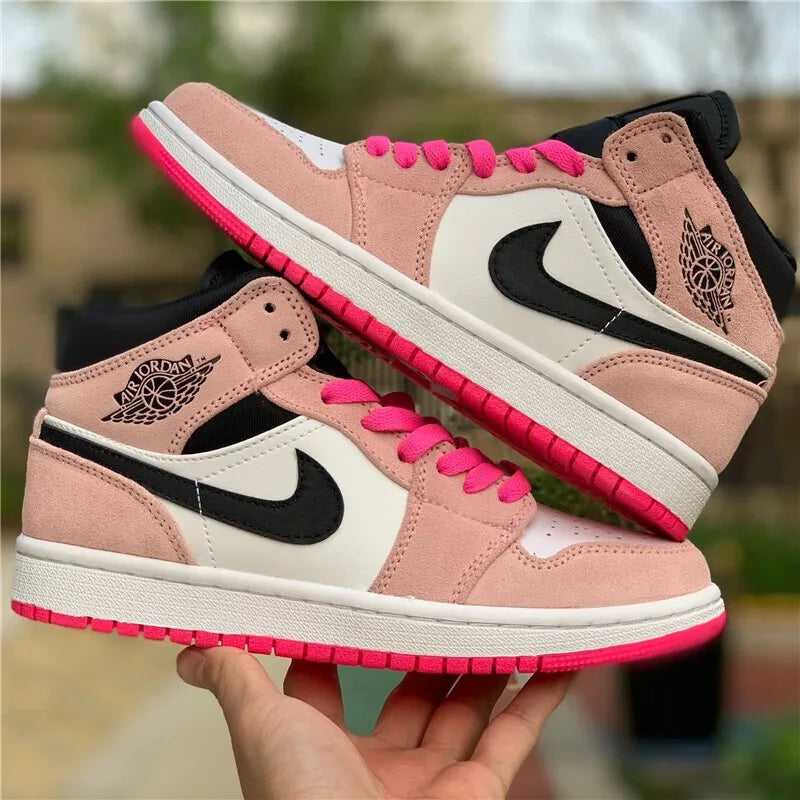 Nike Pink Air Jordan 1 MID Classic Trend Basketball Shoes Comfortable and wear-resistant casual sneakers Men and women's models