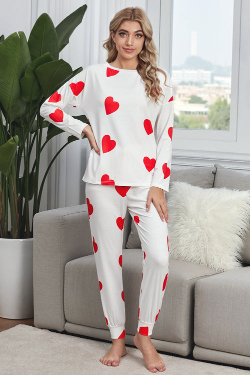 Valentine's Day Love Heart Print Long Sleeves Two-piece Loungewear