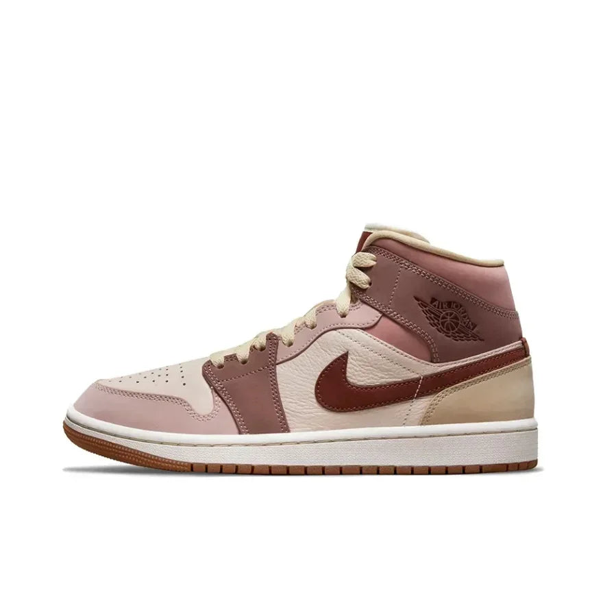 Nike Pink Air Jordan 1 MID Classic Trend Basketball Shoes Comfortable and wear-resistant casual sneakers Men and women's models