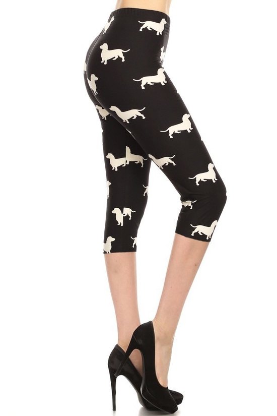 Dog Print, High Waisted Capri Leggings In A Fitted Style With An