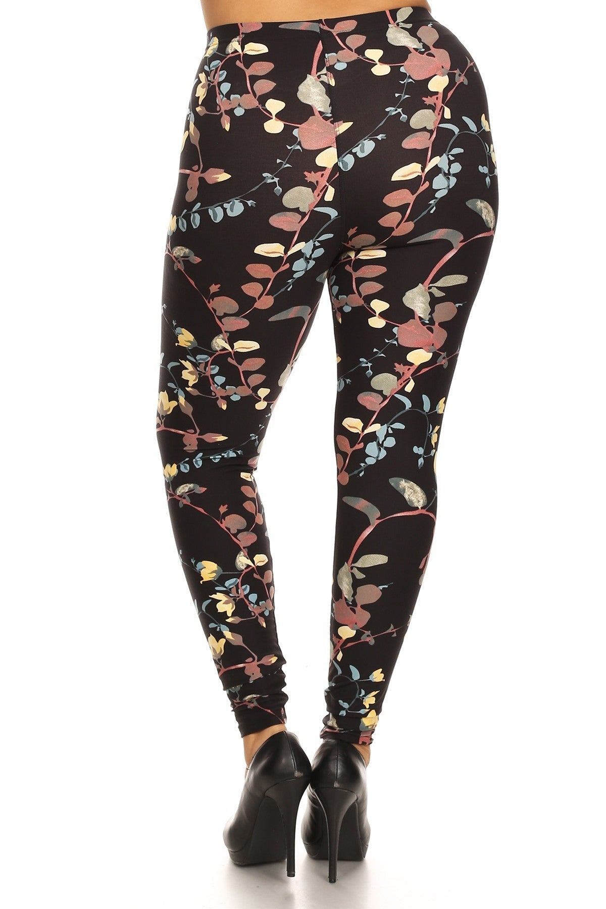 Plus Size Floral Print, Full Length Leggings In A Slim Fitting Style