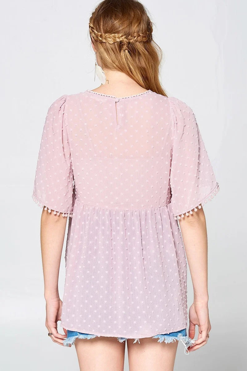 This Detailed Lace Trimmed Bubble Chiffon Blouse