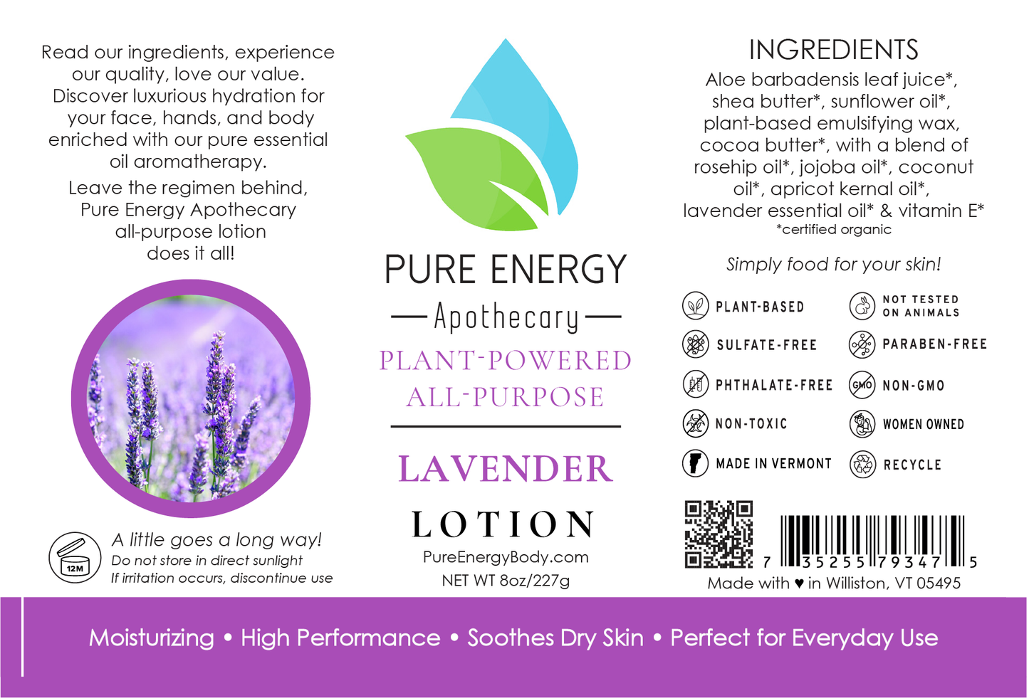 Natural All Purpose Lotion 8 Oz (Lavender)