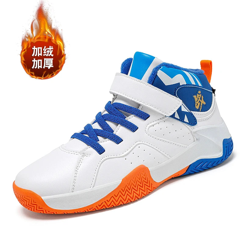 Winter New Children's Plush Basketball Shoes Outdoor Anti Slip Durable Warm Sneaker Boys Fashion Casual Matching Footwear 31-39