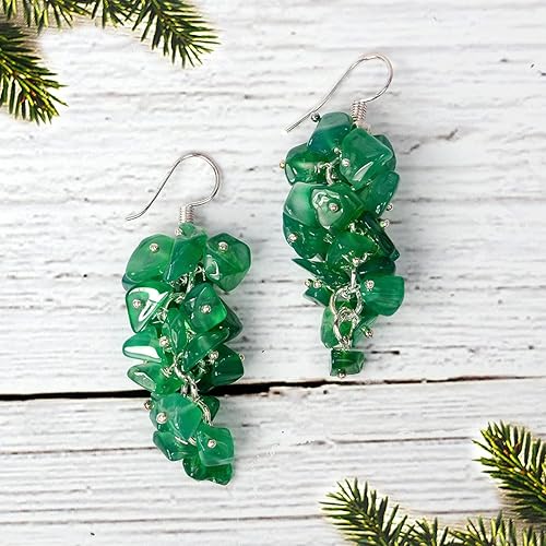 Green Onyx Natural Chip Beads Earrings for Women & Girls(Color:Green)