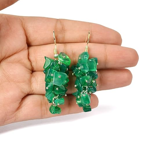 Green Onyx Natural Chip Beads Earrings for Women & Girls(Color:Green)