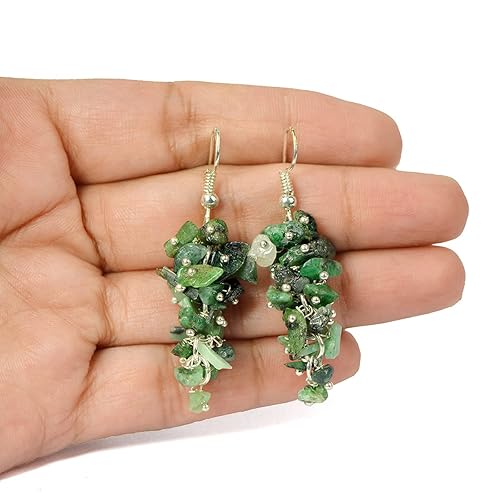 Natural Chip Emerald Crystal Stone Earrings for Girls and Women