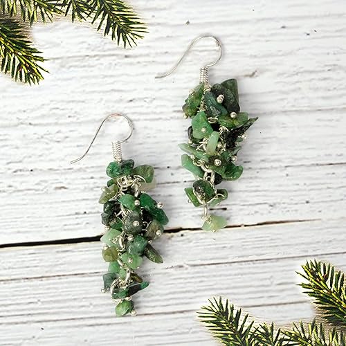 Natural Chip Emerald Crystal Stone Earrings for Girls and Women