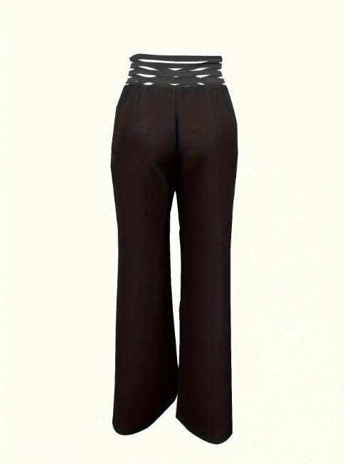 Solid Color Hollow High Waist Slimming Fashion Versatile Pants