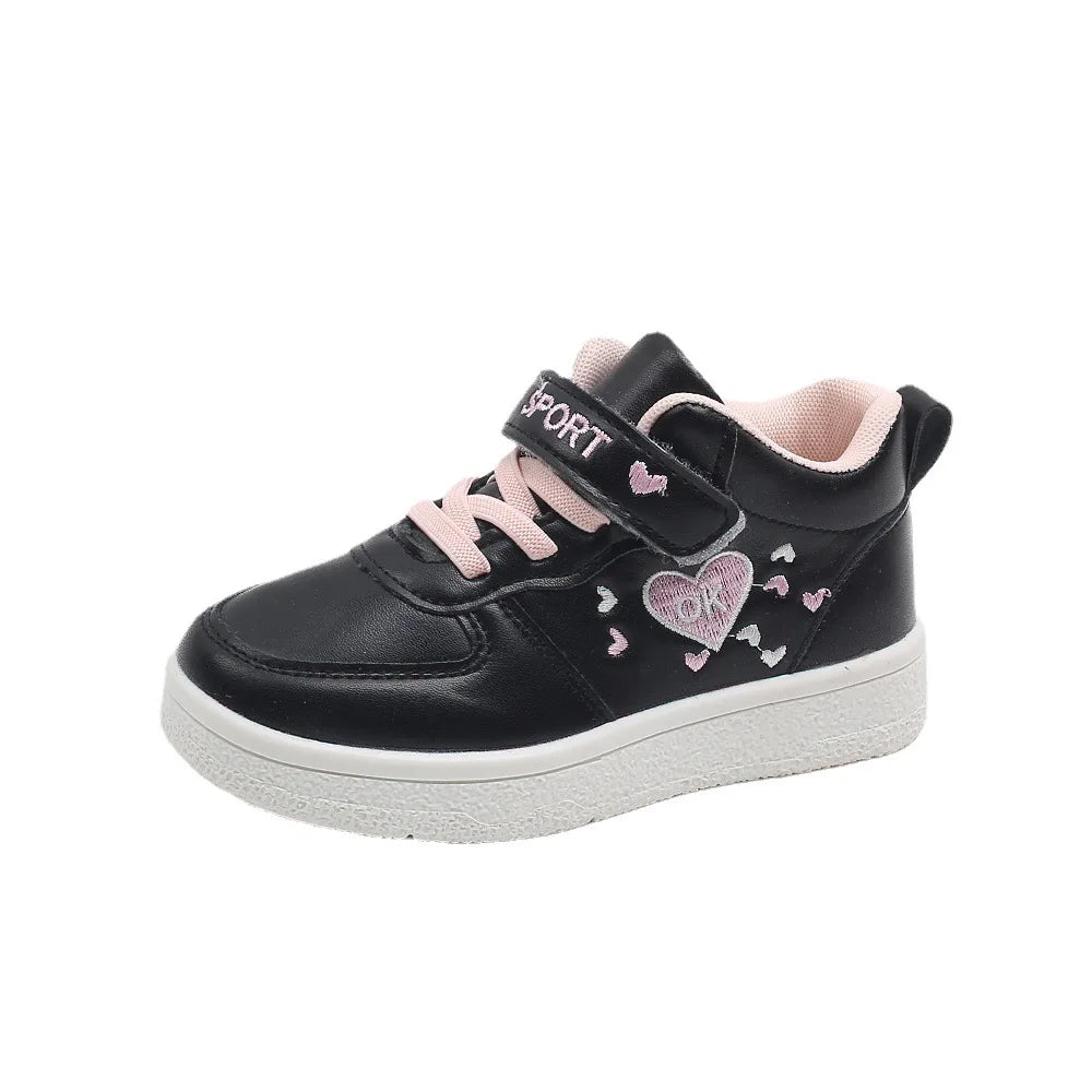 Love Embroidery PU Leather Platform Shoe Child Casual Sneakers Round Toe Brand Designer Dad Sneaker for Girls Boy Footwear