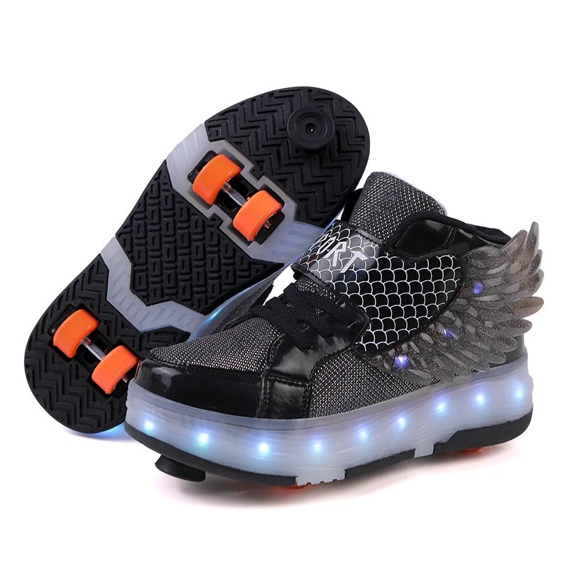 Roller Skate Shoes Kids Fashion Casual Sport 4 Wheels Sneaker Girl Boy Wing Boots Children Birthday Gift Toy Light Up Footwear