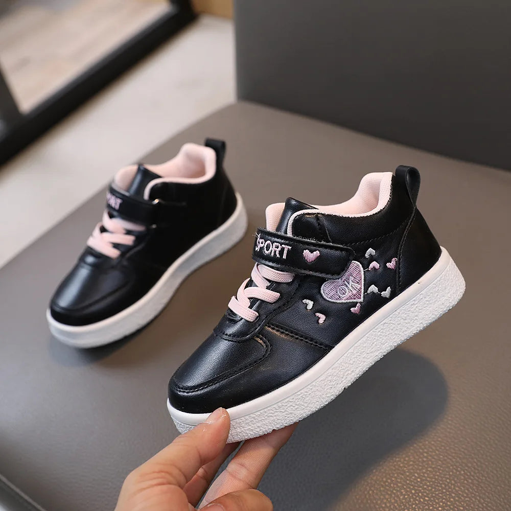 Love Embroidery PU Leather Platform Shoe Child Casual Sneakers Round Toe Brand Designer Dad Sneaker for Girls Boy Footwear