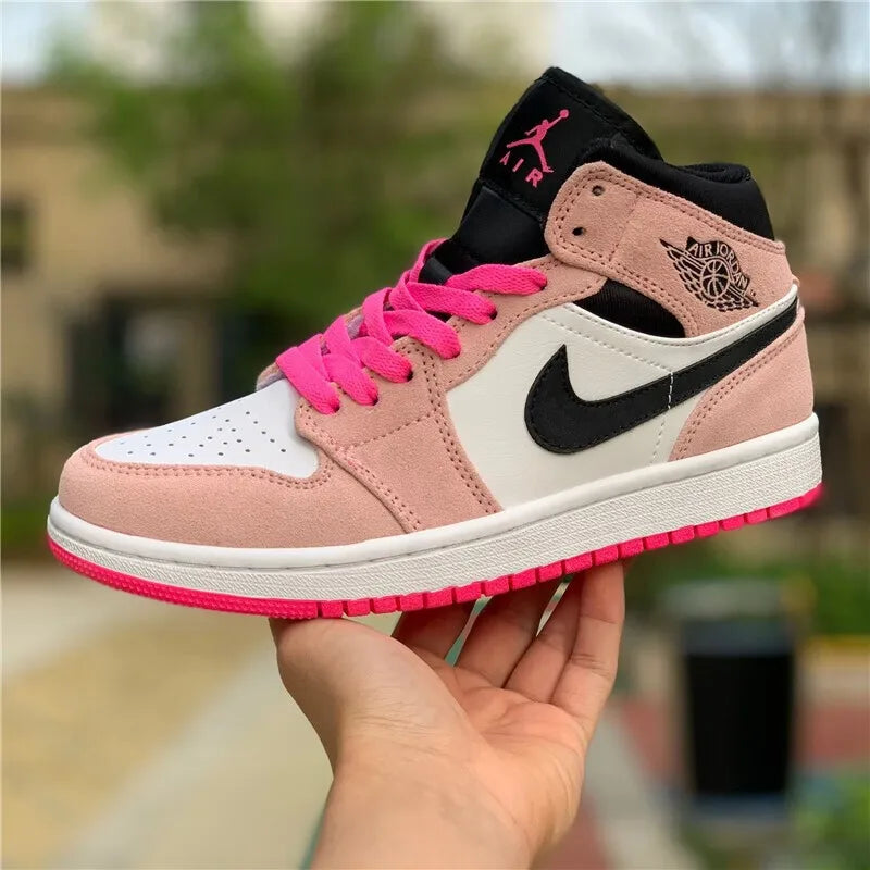 Nike Pink Air Jordan 1 MID Classic Trend Basketball Shoes Comfortable and wear-resistant casual sneakers Men and women's models