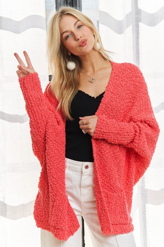 ADORA Popcorn Knit Open Front Long Sleeve Cardigan