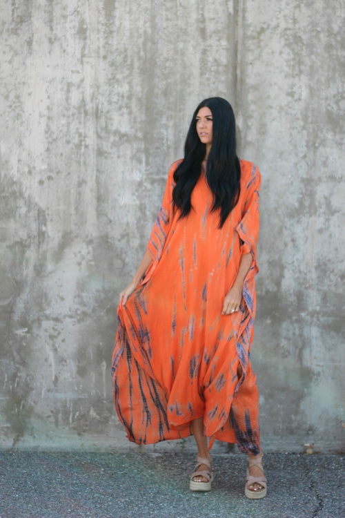 Orange Hand Tie Dyed Kaftan