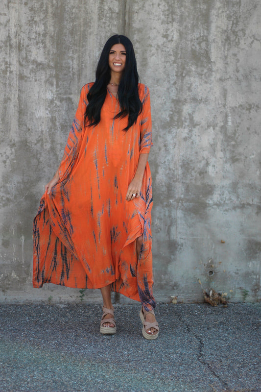 Orange Hand Tie Dyed Kaftan