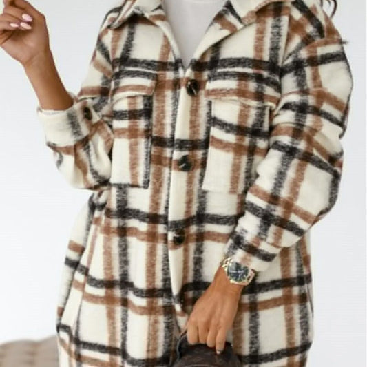 Spring and autumn new women's long-sleeved plaid print mid-length