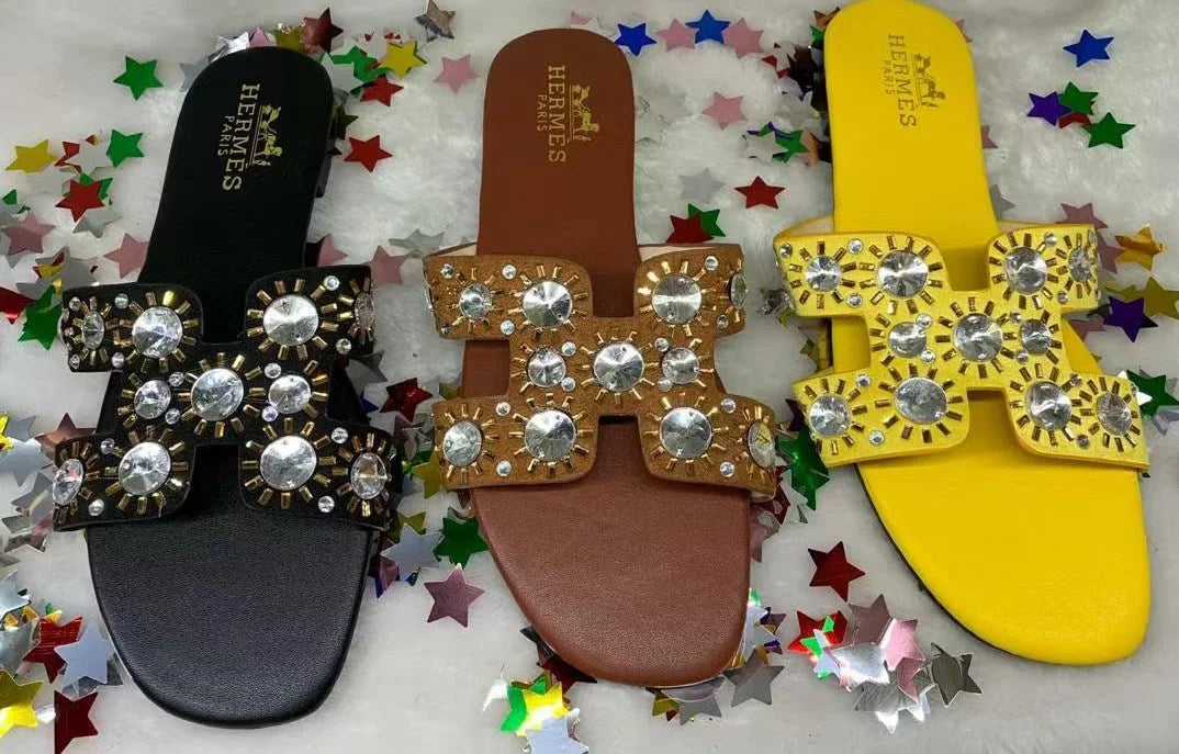 Women's Yellow Design Slide Elegant Sandals