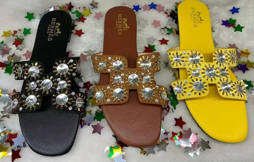 Women's Yellow Design Slide Elegant Sandals